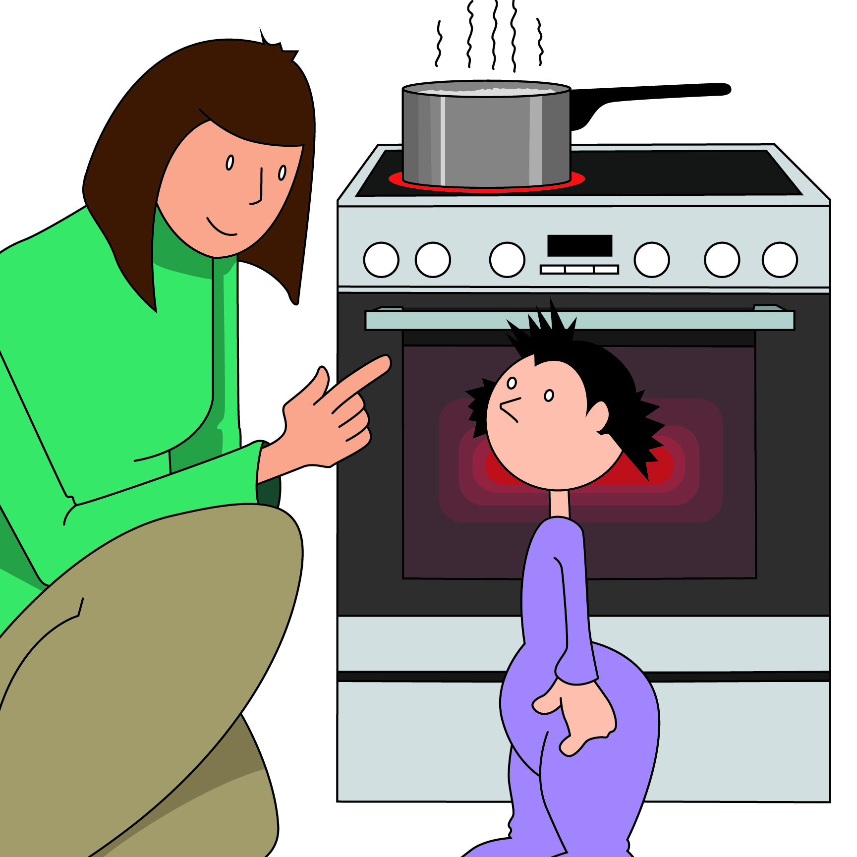 enfant devant une plaque de cuisson