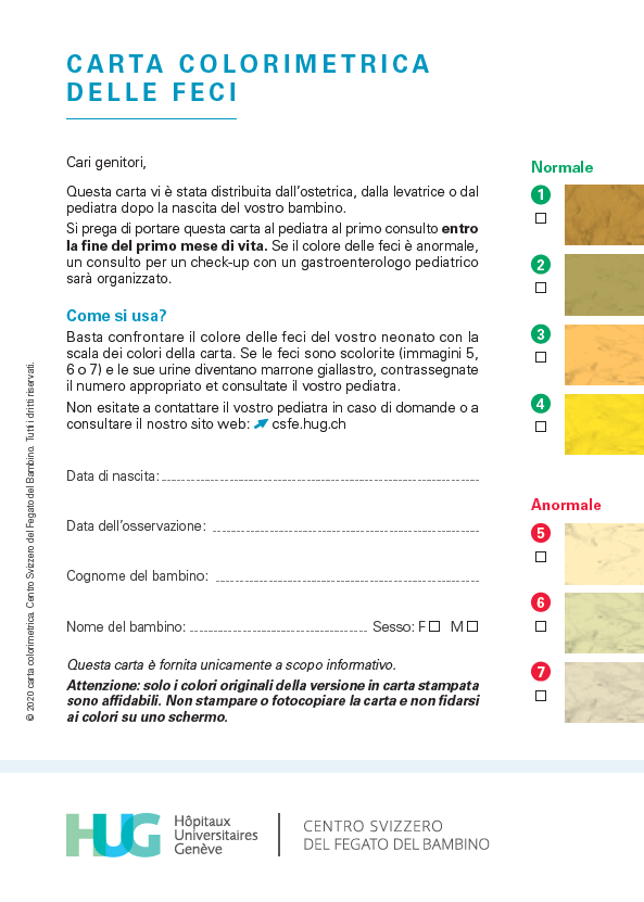 Carte colorimétrique des selles