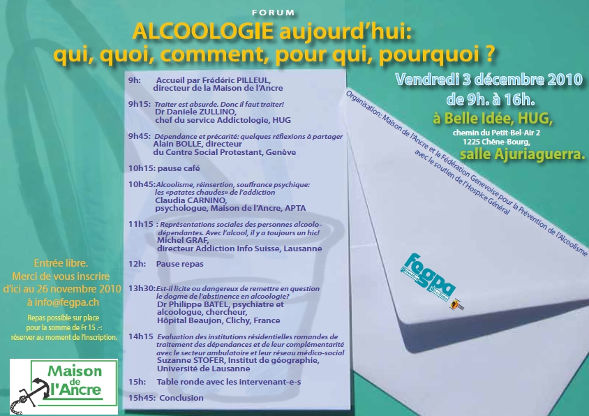 Forum alcoologie, Maison de l'Ancre & FEGPA