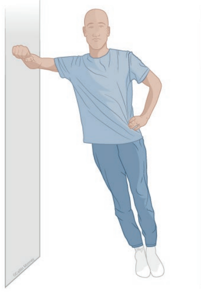 exercice : planche latérale au mur en écartant la hanche