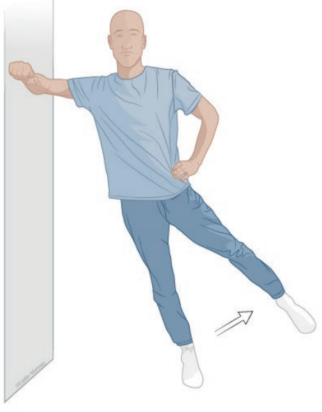 exercice : planche latérale au mur en écartant la hanche