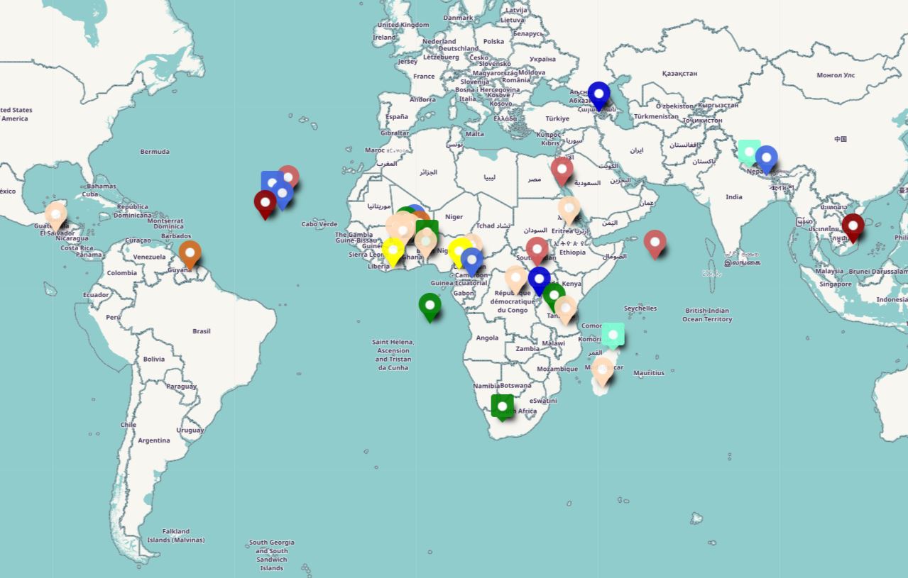 Carte des projets humanitaires menés au DFEA