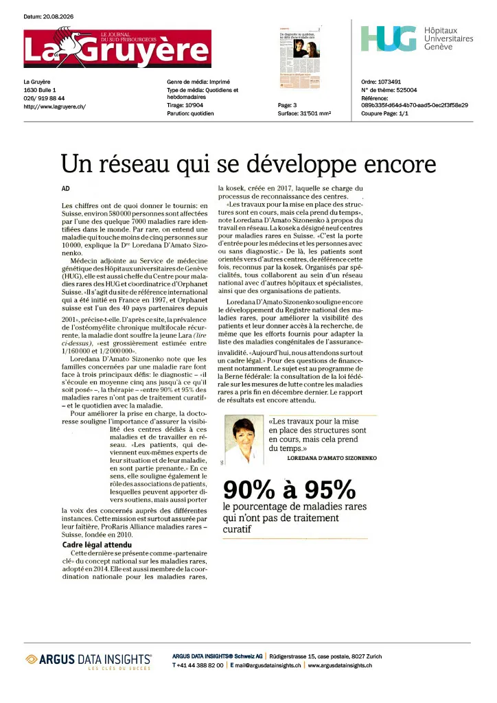 Un réseau qui se développe, La Gruyère, maladies rares.