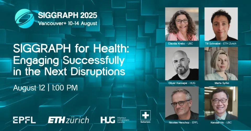 Poster of the SIGGRAPH 2025 Health Event with Speaker Portraits