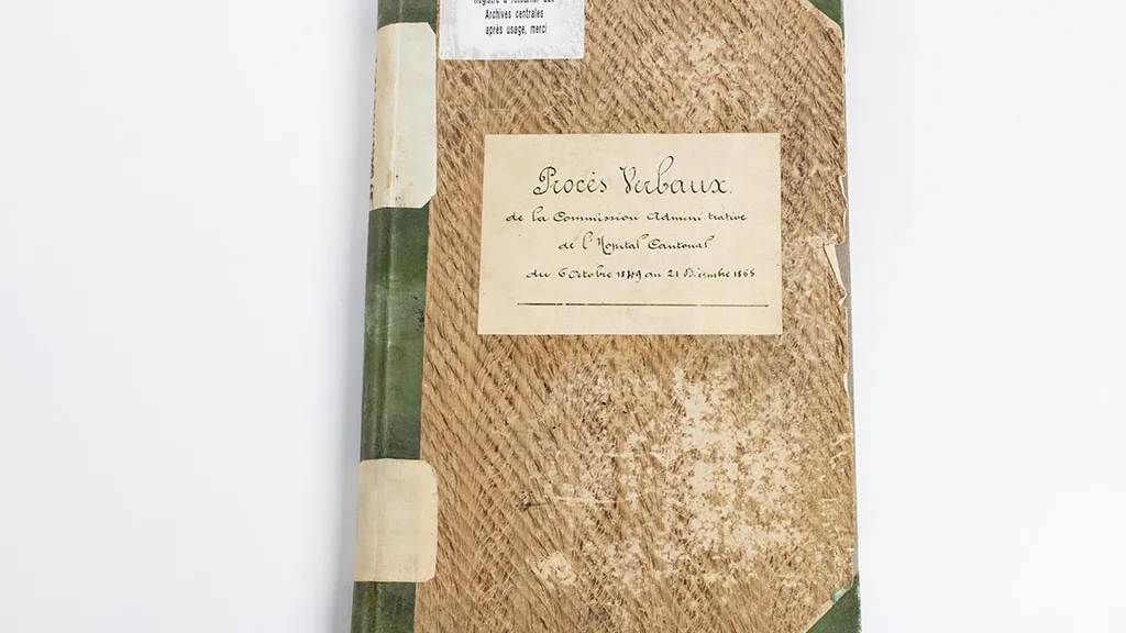 Le registre des PV de la Commission administrative de l’Hôpital cantonal dont le premier date du 6 octobre 1849