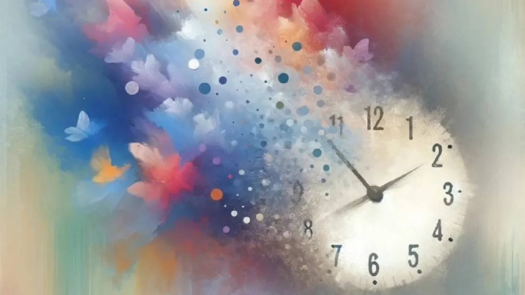 horloge qui disparait petit à petit sous des papillons pastels