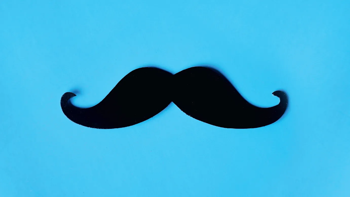 moustache noire sur fond bleu