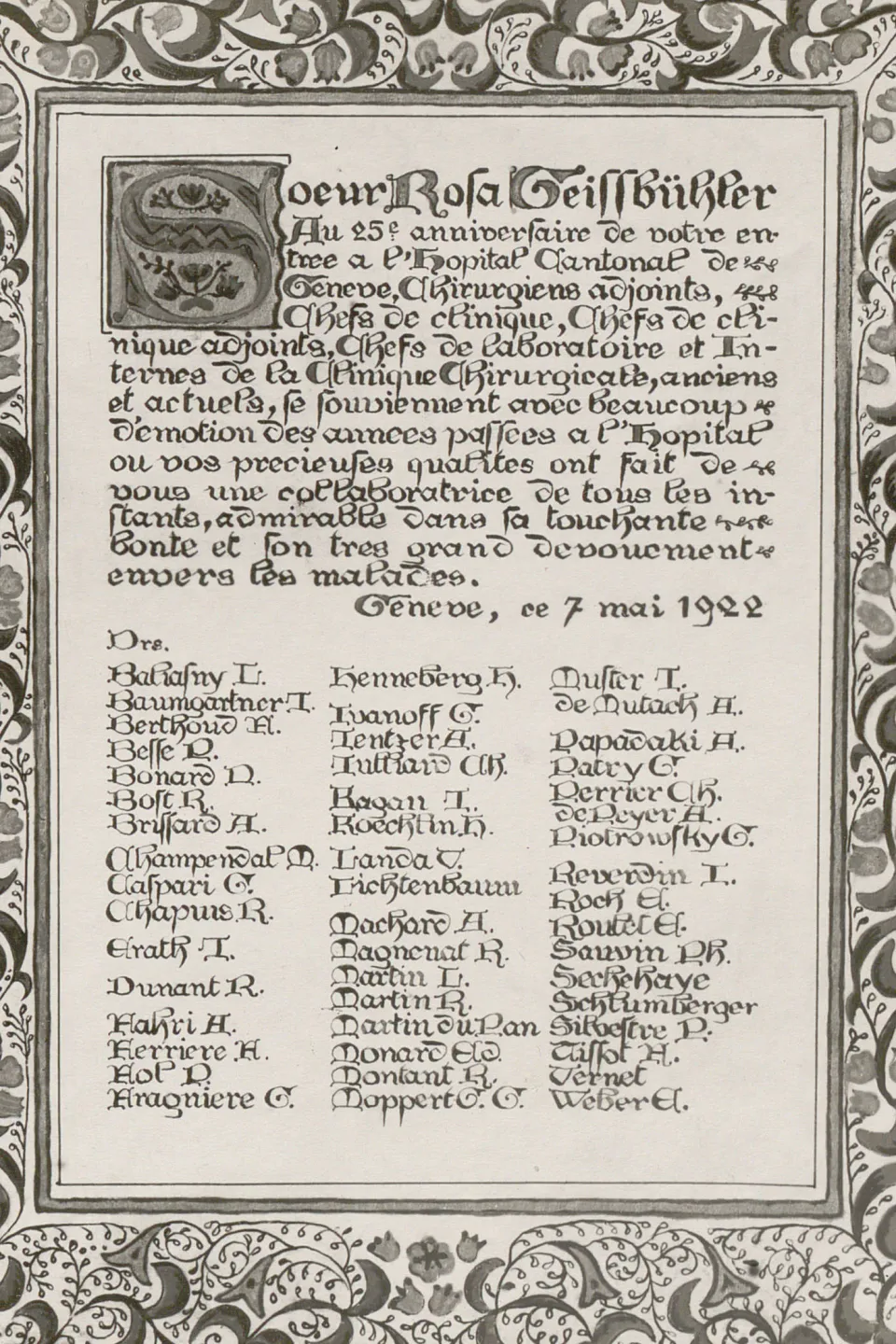 Acte calligraphié de remerciement